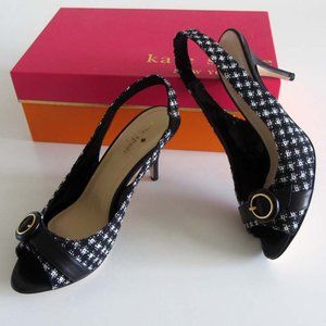 KATE SPADE buckle tweed slingback shoes 7 B Italy